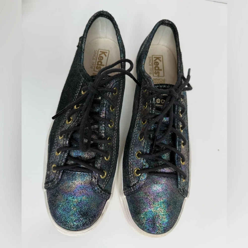 Keds Triple Kick Platform Sneakers Iridescent Black Size 7 Whimsy Metallic Boho